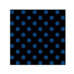 Polka Dots - Dark Cerulean on Black Small Satin Scarf  (Square)