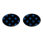 Polka Dots - Dark Cerulean on Black Cufflinks (Oval)