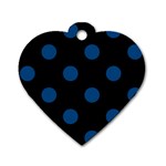 Polka Dots - Dark Cerulean on Black Dog Tag Heart (Two Sides)