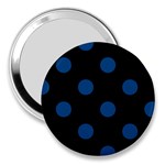 Polka Dots - Dark Cerulean on Black 3  Handbag Mirror