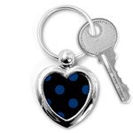 Polka Dots - Dark Cerulean on Black Key Chain (Heart)