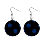 Polka Dots - Dark Cerulean on Black 1  Button Earrings