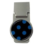 Polka Dots - Dark Cerulean on Black Money Clip (Round)