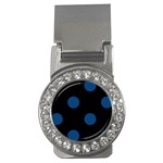 Polka Dots - Dark Cerulean on Black Money Clip (CZ)