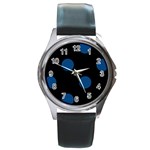 Polka Dots - Dark Cerulean on Black Round Metal Watch
