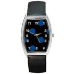 Polka Dots - Dark Cerulean on Black Barrel Style Metal Watch