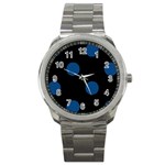 Polka Dots - Dark Cerulean on Black Sport Metal Watch