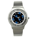 Polka Dots - Dark Cerulean on Black Stainless Steel Watch