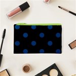 Polka Dots - Dark Cerulean on Black Canvas Cosmetic Bag (XS)