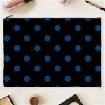 Polka Dots - Dark Cerulean on Black Cosmetic Bag (XXXL)