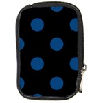 Polka Dots - Dark Cerulean on Black Compact Camera Leather Case