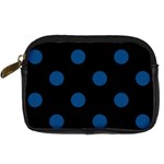 Polka Dots - Dark Cerulean on Black Digital Camera Leather Case