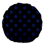 Polka Dots - Dark Cerulean on Black Large 18  Premium Round Cushion