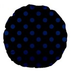 Polka Dots - Dark Cerulean on Black Large 18  Premium Flano Round Cushion