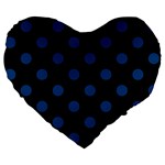 Polka Dots - Dark Cerulean on Black Large 19  Premium Flano Heart Shape Cushion