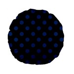 Polka Dots - Dark Cerulean on Black Standard 15  Premium Flano Round Cushion
