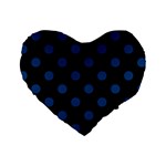 Polka Dots - Dark Cerulean on Black Standard 16  Premium Heart Shape Cushion