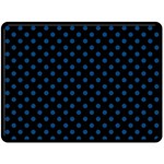 Polka Dots - Dark Cerulean on Black Fleece Blanket (Large) (One Side)