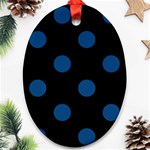Polka Dots - Dark Cerulean on Black Ornament (Oval)