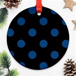 Polka Dots - Dark Cerulean on Black Round Ornament (Two Sides)
