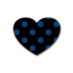 Polka Dots - Dark Cerulean on Black Rubber Coaster (Heart)