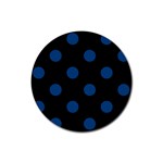 Polka Dots - Dark Cerulean on Black Rubber Coaster (Round)