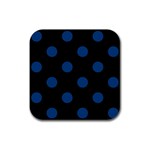 Polka Dots - Dark Cerulean on Black Rubber Coaster (Square)