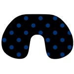 Polka Dots - Dark Cerulean on Black Travel Neck Pillow