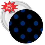 Polka Dots - Dark Cerulean on Black 3  Button (100 pack)