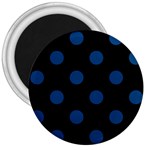 Polka Dots - Dark Cerulean on Black 3  Magnet