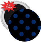 Polka Dots - Dark Cerulean on Black 3  Magnet (10 pack)