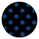 Polka Dots - Dark Cerulean on Black Magnet 5  (Round)