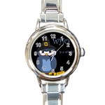 Halloween witch - blue owl Round Italian Charm Watch