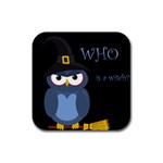 Halloween witch - blue owl Rubber Coaster (Square) 