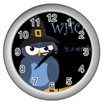 Halloween witch - blue owl Wall Clocks (Silver) 