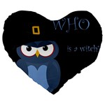 Halloween witch - blue owl Large 19  Premium Heart Shape Cushions