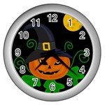 Halloween witch pumpkin Wall Clocks (Silver) 