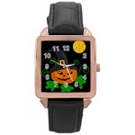 Halloween witch pumpkin Rose Gold Leather Watch 