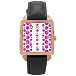 Vertical Stripes Floral Pattern Collage Rose Gold Leather Watch 