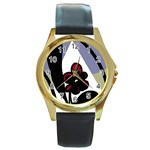 Black flower Round Gold Metal Watch