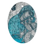 Mother Mary And Infant Jesus Christ  Blue Portrait Old Vintage Drawing Oval Ornament (Two Sides)