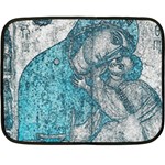 Mother Mary And Infant Jesus Christ  Blue Portrait Old Vintage Drawing Fleece Blanket (Mini)