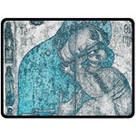 Mother Mary And Infant Jesus Christ  Blue Portrait Old Vintage Drawing Double Sided Fleece Blanket (Large) 