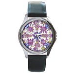 Stylized Floral Ornate Pattern Round Metal Watch
