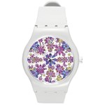 Stylized Floral Ornate Pattern Round Plastic Sport Watch (M)