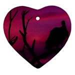 Vultures At Top Of Tree Silhouette Illustration Heart Ornament (2 Sides)