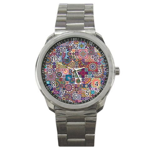 Ornamental Mosaic Background Sport Metal Watch from ArtsNow.com Front