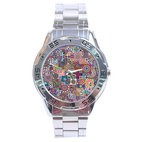 Ornamental Mosaic Background Stainless Steel Analogue Watch from ArtsNow.com Front