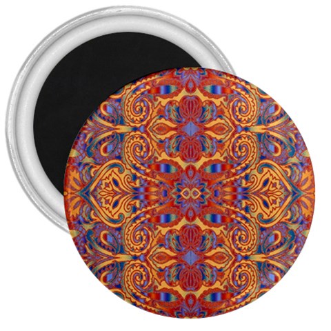 Oriental Watercolor Ornaments Kaleidoscope Mosaic 3  Magnets from ArtsNow.com Front