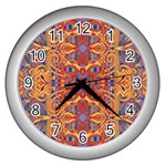 Oriental Watercolor Ornaments Kaleidoscope Mosaic Wall Clocks (Silver) 